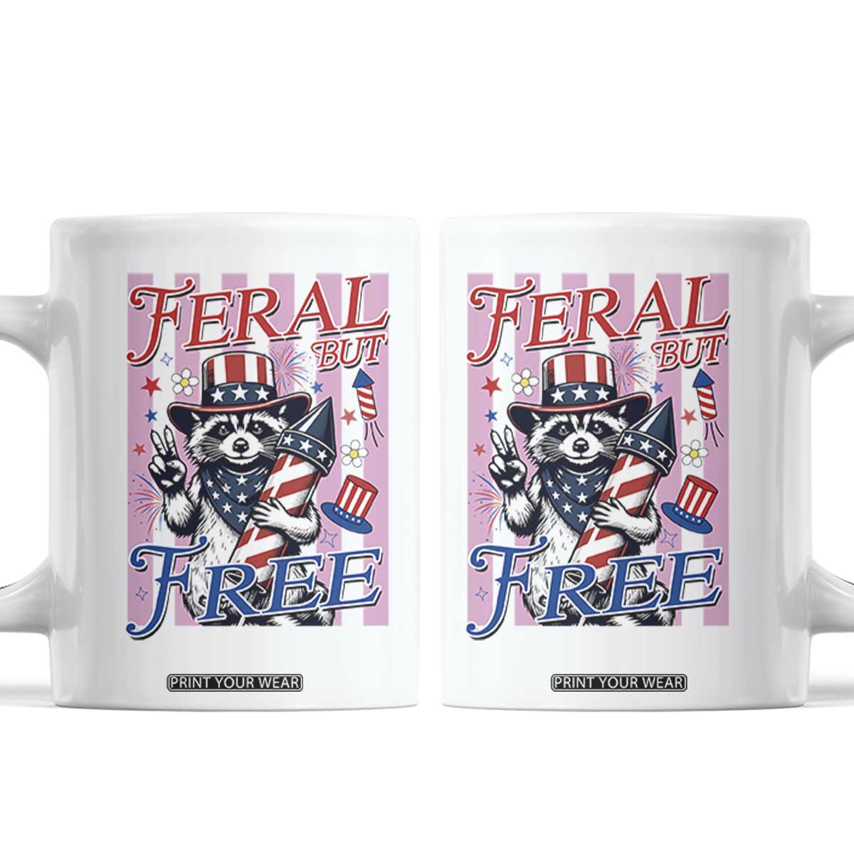 Funny Fourth Of July Raccoon Coffee Mug Feral But Free