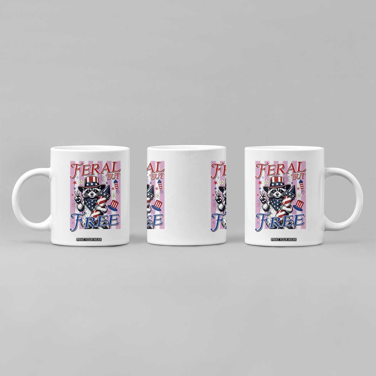 Funny Fourth Of July Raccoon Coffee Mug Feral But Free