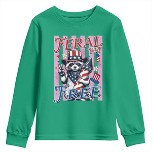 Funny Fourth Of July Raccoon Youth Sweatshirt Feral But Free
