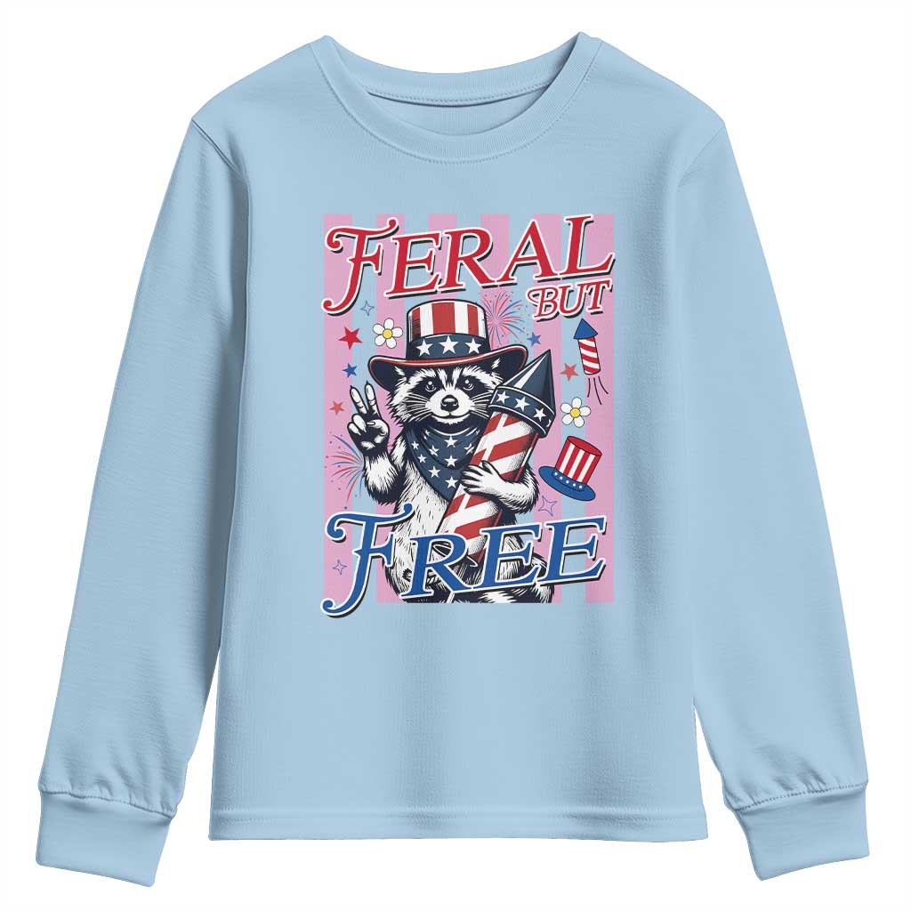 Funny Fourth Of July Raccoon Youth Sweatshirt Feral But Free