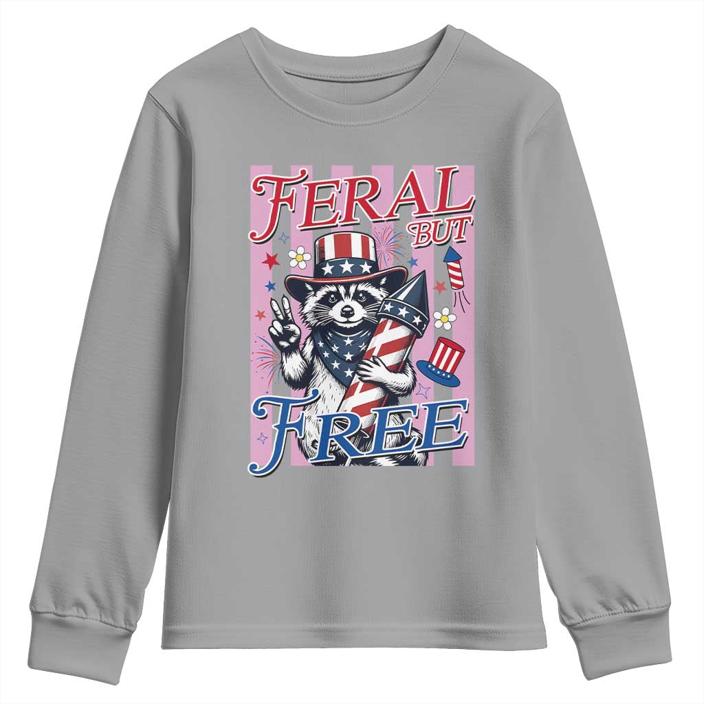 Funny Fourth Of July Raccoon Youth Sweatshirt Feral But Free