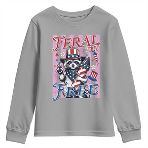 Funny Fourth Of July Raccoon Youth Sweatshirt Feral But Free