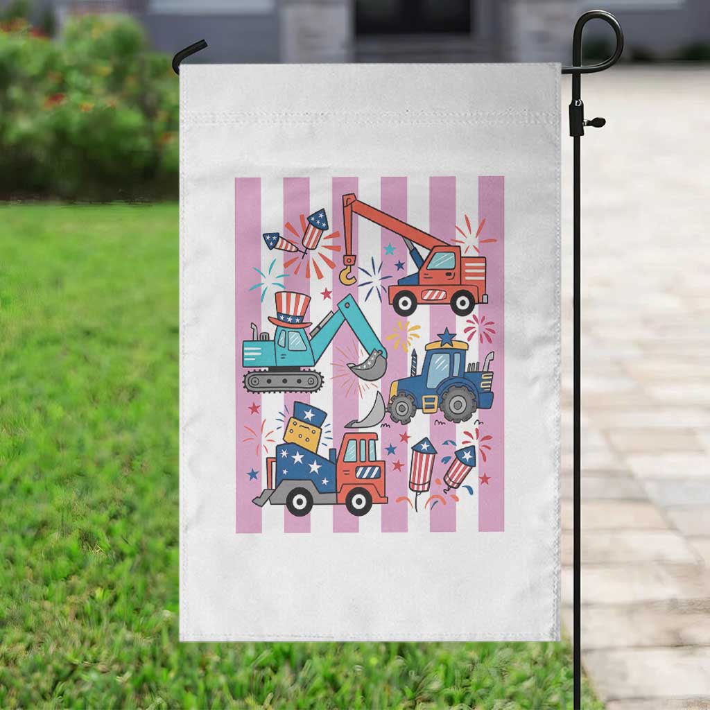 Red White And Blue Construction Crew Garden Flag Patriotic Kids 4th Of July