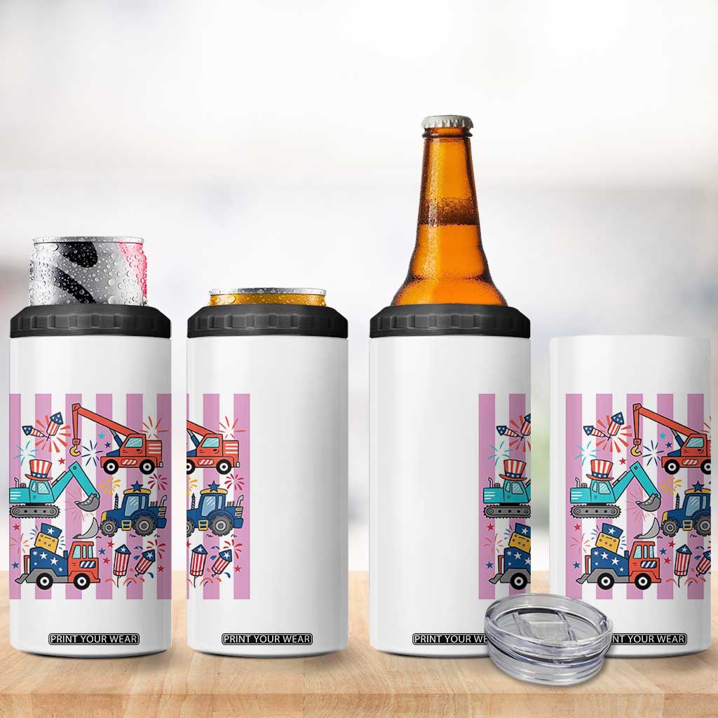 Red White And Blue Construction Crew 4 in 1 Can Cooler Tumbler Patriotic Kids 4th Of July