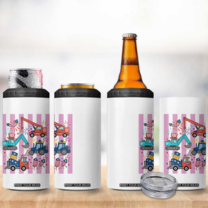 Red White And Blue Construction Crew 4 in 1 Can Cooler Tumbler Patriotic Kids 4th Of July