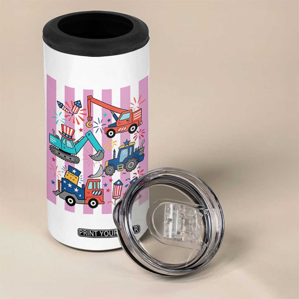 Red White And Blue Construction Crew 4 in 1 Can Cooler Tumbler Patriotic Kids 4th Of July
