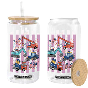 Red White And Blue Construction Crew Glass Can Patriotic Kids 4th Of July