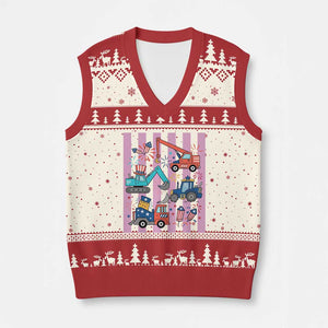Red White And Blue Construction Crew V-Neck Knit Sweater Vest Patriotic Kids 4th Of July
