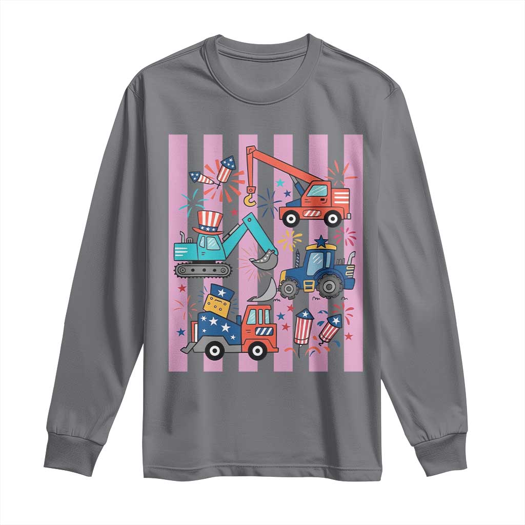 Red White And Blue Construction Crew Long Sleeve Shirt Patriotic Kids 4th Of July
