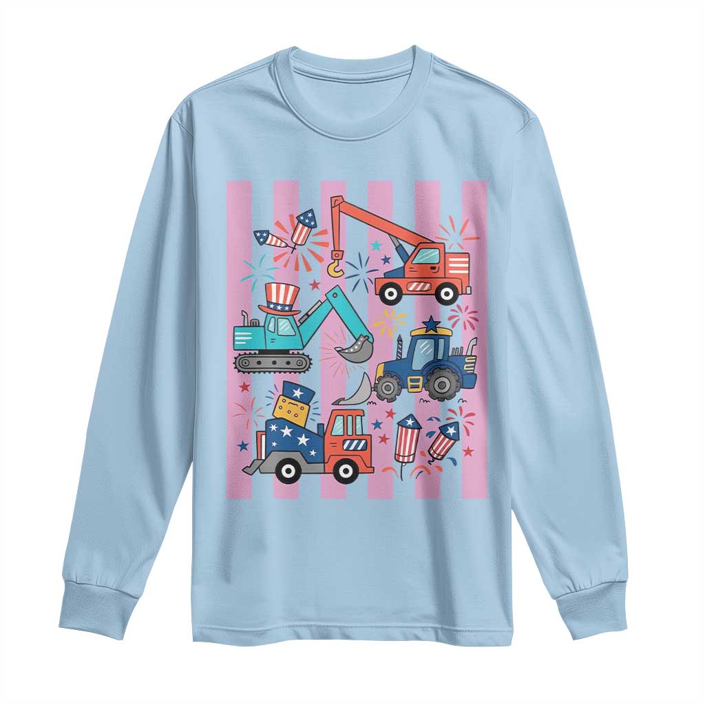 Red White And Blue Construction Crew Long Sleeve Shirt Patriotic Kids 4th Of July