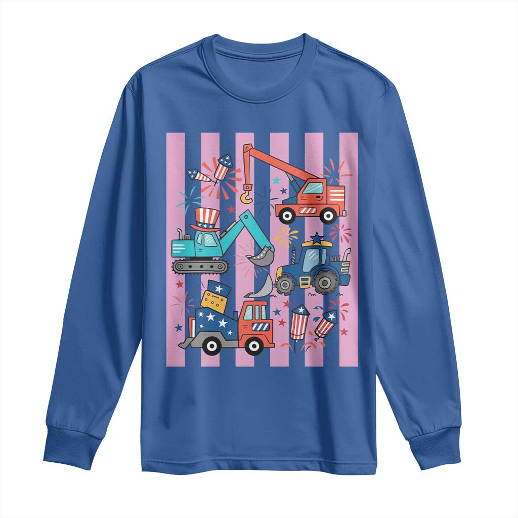 Red White And Blue Construction Crew Long Sleeve Shirt Patriotic Kids 4th Of July