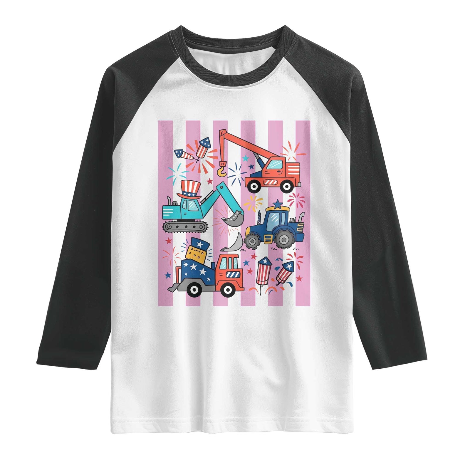 Red White And Blue Construction Crew Raglan Shirt Patriotic Kids 4th Of July TS12 White Black Print Your Wear