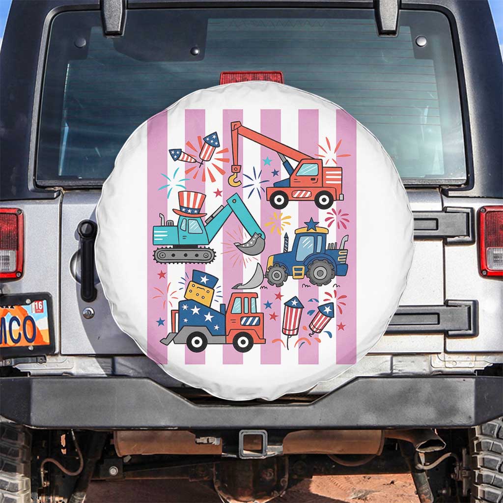 Red White And Blue Construction Crew Spare Tire Cover Patriotic Kids 4th Of July