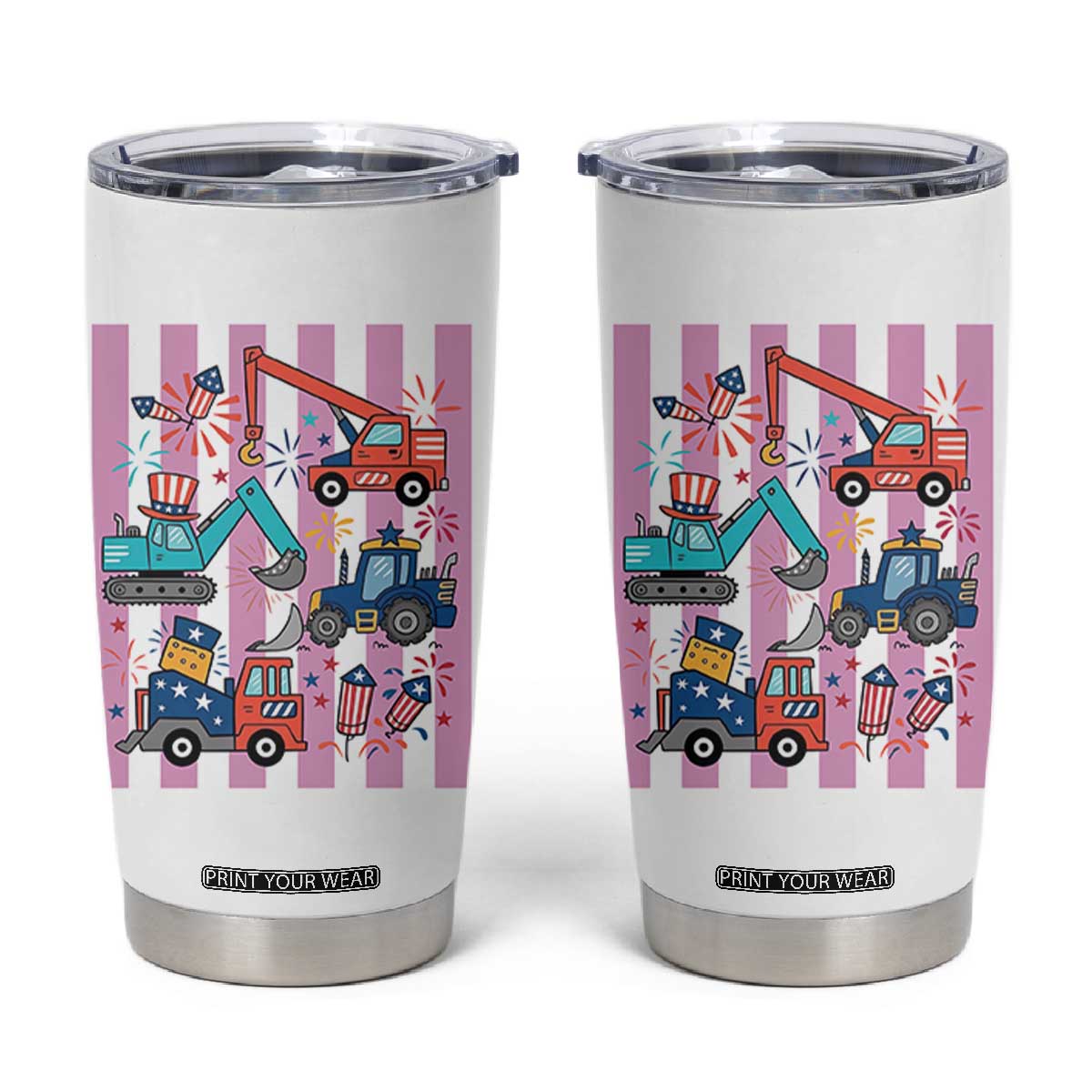 Red White And Blue Construction Crew Tumbler Cup Patriotic Kids 4th Of July