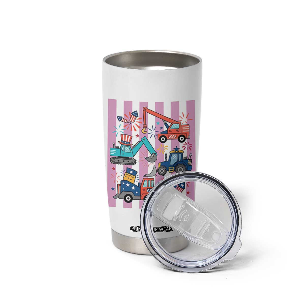 Red White And Blue Construction Crew Tumbler Cup Patriotic Kids 4th Of July