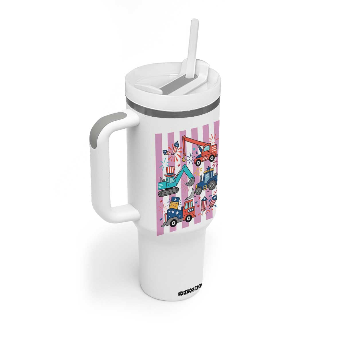 Red White And Blue Construction Crew Tumbler With Handle Patriotic Kids 4th Of July