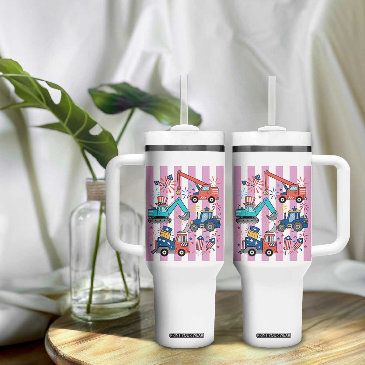 Red White And Blue Construction Crew Tumbler With Handle Patriotic Kids 4th Of July