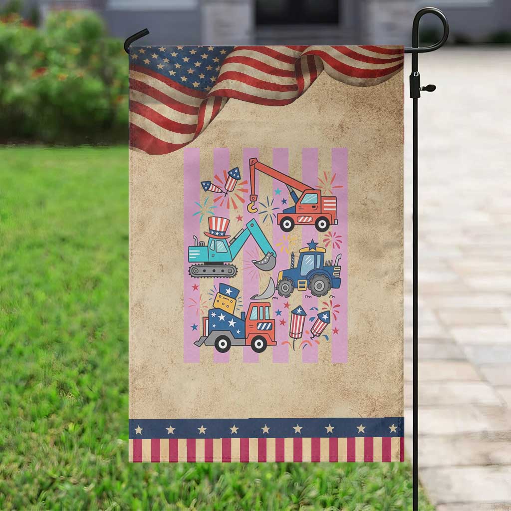 Red White And Blue Construction Crew Patriotic Garden Flag Kids 4th Of July TS12 Vintage Rustic Tan Navy Print Your Wear