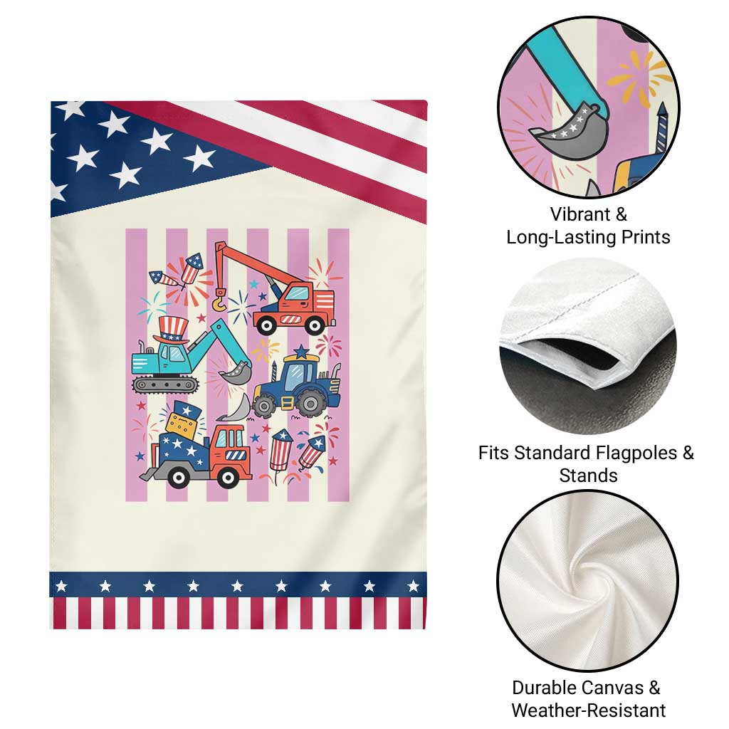 Red White And Blue Construction Crew Patriotic Garden Flag Kids 4th Of July TS12 Print Your Wear