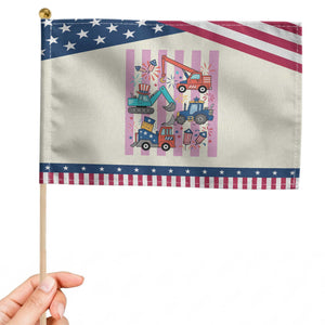 Red White And Blue Construction Crew Patriotic Handheld Flag Kids 4th Of July TS12 Modern 8.2" × 5.5" Beige Blue Print Your Wear