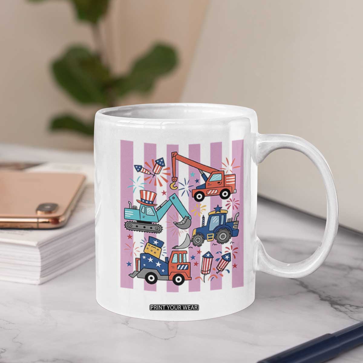Red White And Blue Construction Crew Coffee Mug Patriotic Kids 4th Of July