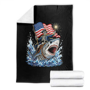 Patriotic Skeleton Pirate Riding Shark Throw Blanket American Ocean Pride