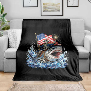Patriotic Skeleton Pirate Riding Shark Throw Blanket American Ocean Pride