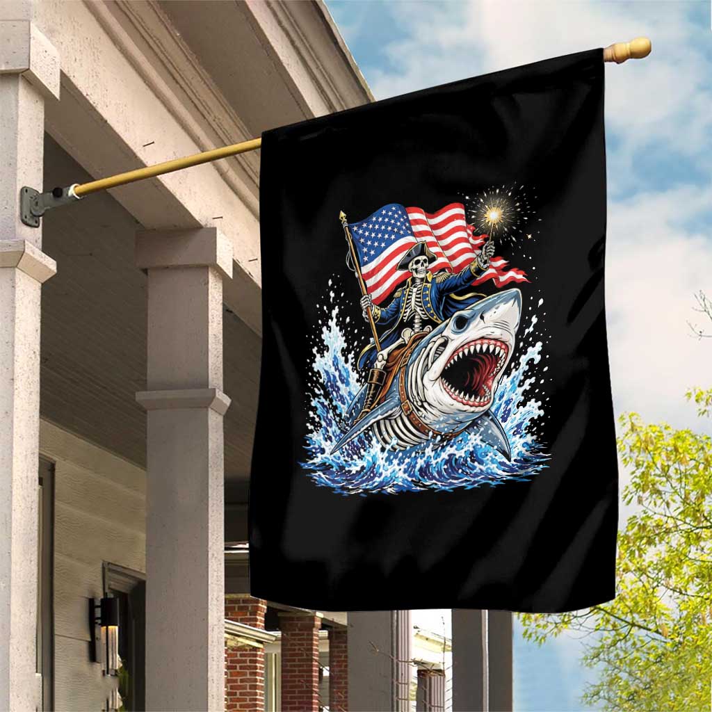 Patriotic Skeleton Pirate Riding Shark Garden Flag American Ocean Pride