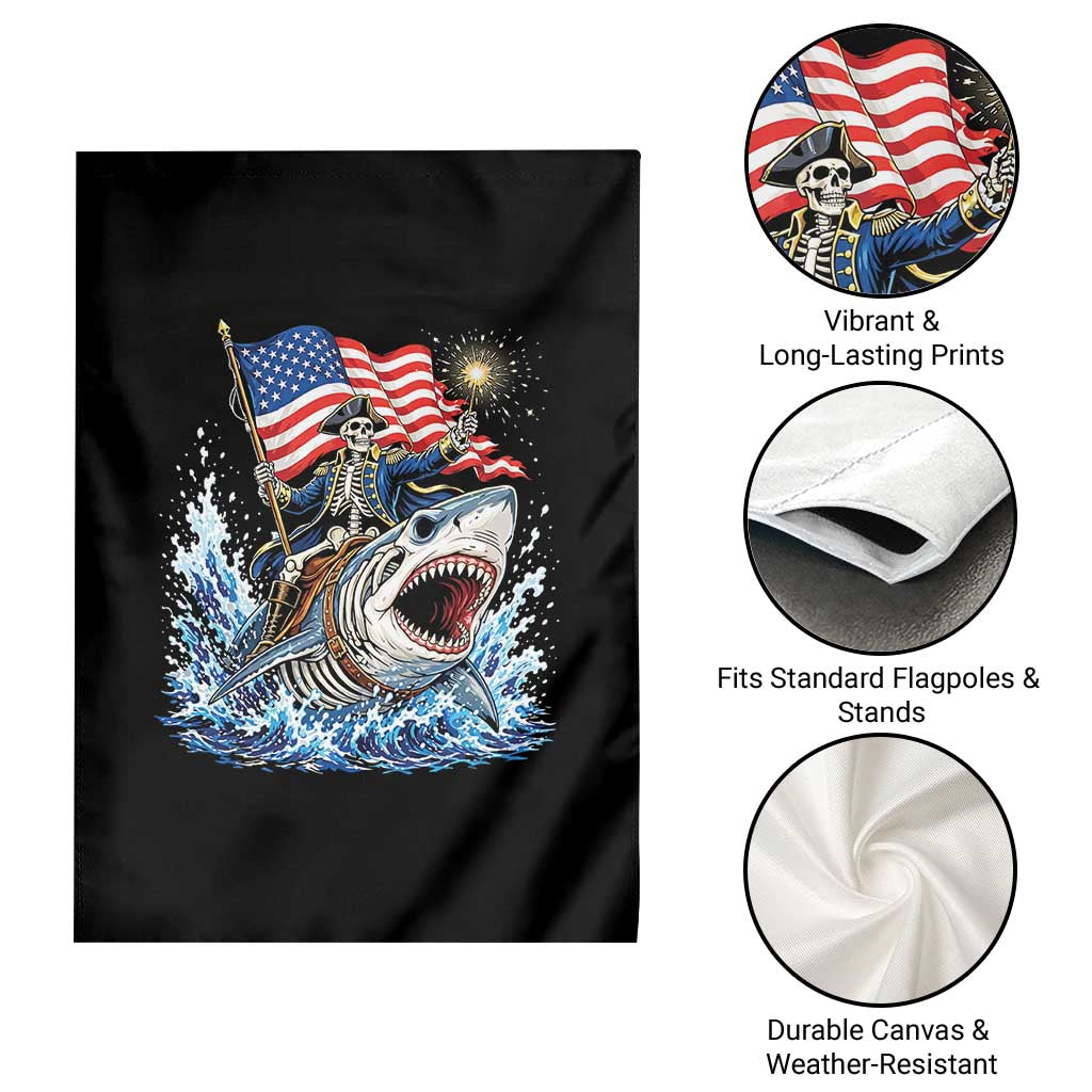 Patriotic Skeleton Pirate Riding Shark Garden Flag American Ocean Pride