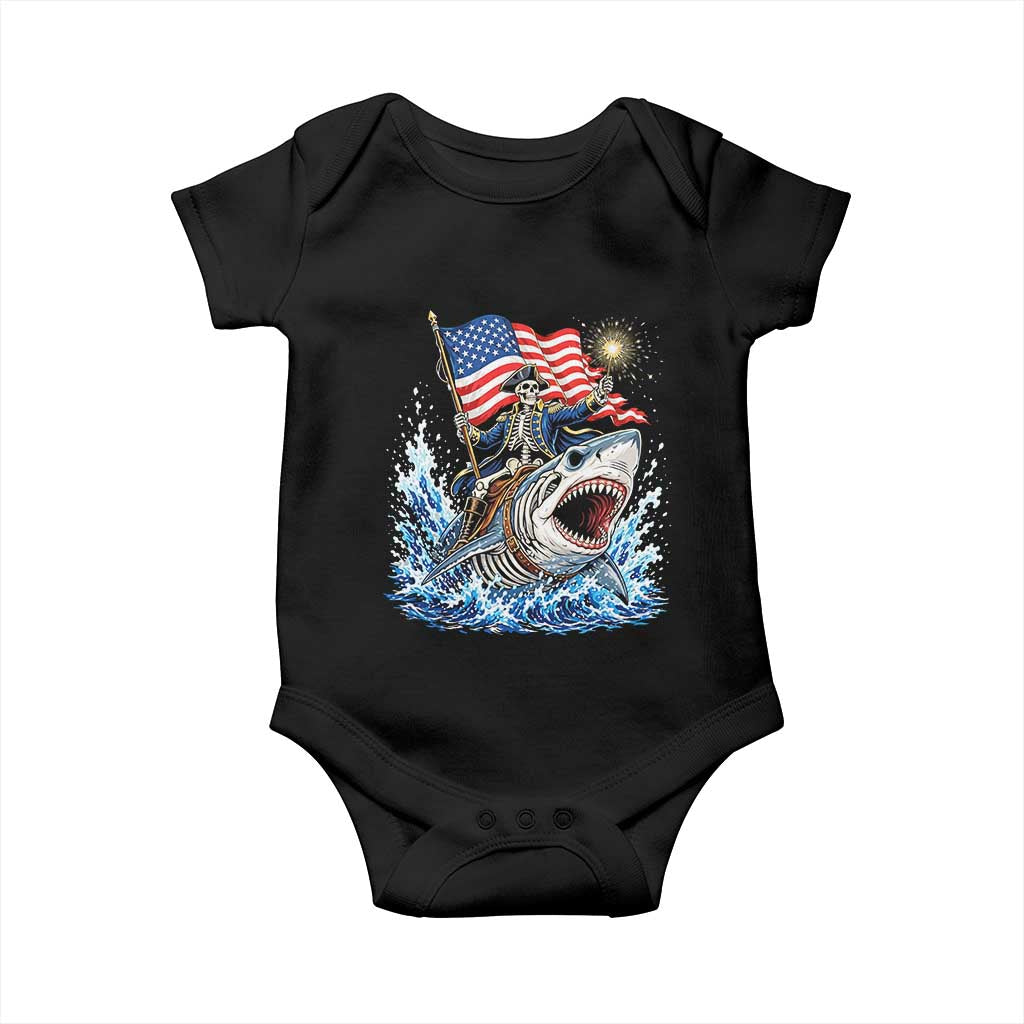 Patriotic Skeleton Pirate Riding Shark Baby Onesie American Ocean Pride TS12 Black Print Your Wear