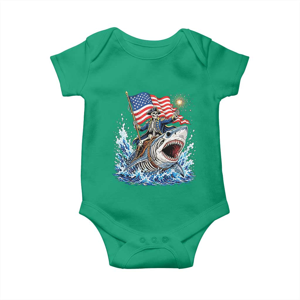 Patriotic Skeleton Pirate Riding Shark Baby Onesie American Ocean Pride