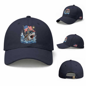 Patriotic Skeleton Pirate Riding Shark Baseball Cap American Ocean Pride