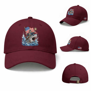 Patriotic Skeleton Pirate Riding Shark Baseball Cap American Ocean Pride