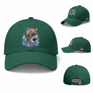 Patriotic Skeleton Pirate Riding Shark Baseball Cap American Ocean Pride
