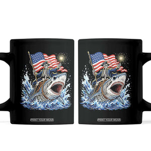 Patriotic Skeleton Pirate Riding Shark Coffee Mug American Ocean Pride