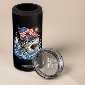 Patriotic Skeleton Pirate Riding Shark 4 in 1 Can Cooler Tumbler American Ocean Pride