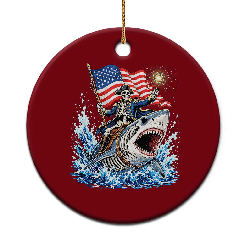 Patriotic Skeleton Pirate Riding Shark Ceramic Ornament American Ocean Pride
