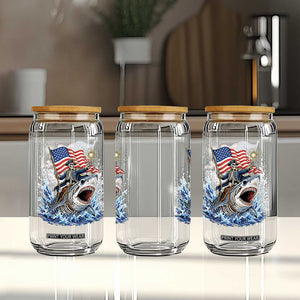 Patriotic Skeleton Pirate Riding Shark Glass Can American Ocean Pride