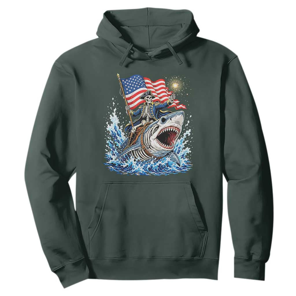 Patriotic Skeleton Pirate Riding Shark Hoodie American Ocean Pride