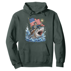 Patriotic Skeleton Pirate Riding Shark Hoodie American Ocean Pride