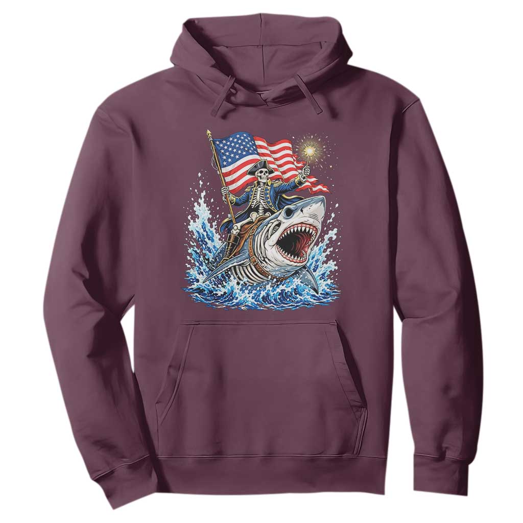 Patriotic Skeleton Pirate Riding Shark Hoodie American Ocean Pride