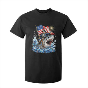 Patriotic Skeleton Pirate Riding Shark T Shirt For Kid American Ocean Pride
