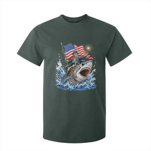 Patriotic Skeleton Pirate Riding Shark T Shirt For Kid American Ocean Pride