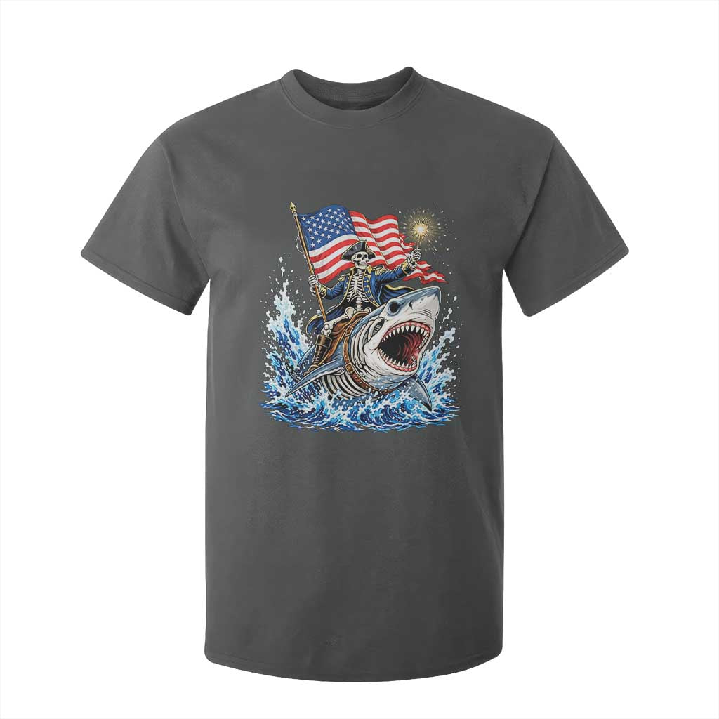 Patriotic Skeleton Pirate Riding Shark T Shirt For Kid American Ocean Pride