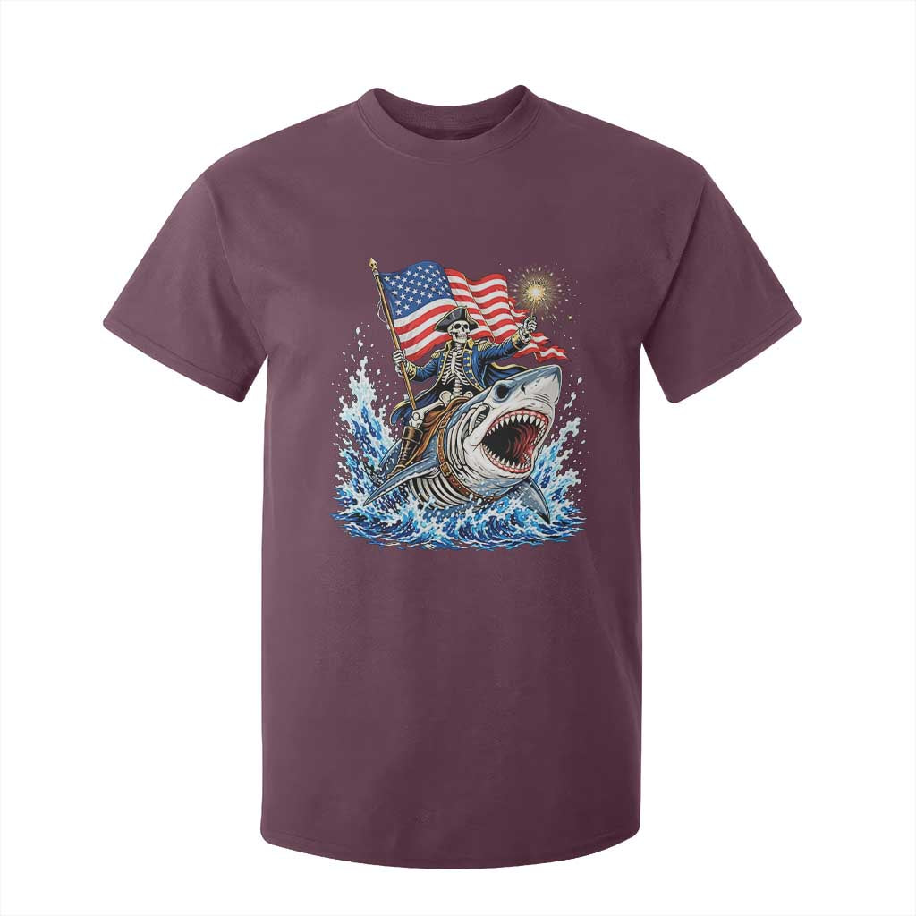Patriotic Skeleton Pirate Riding Shark T Shirt For Kid American Ocean Pride