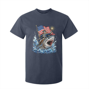 Patriotic Skeleton Pirate Riding Shark T Shirt For Kid American Ocean Pride