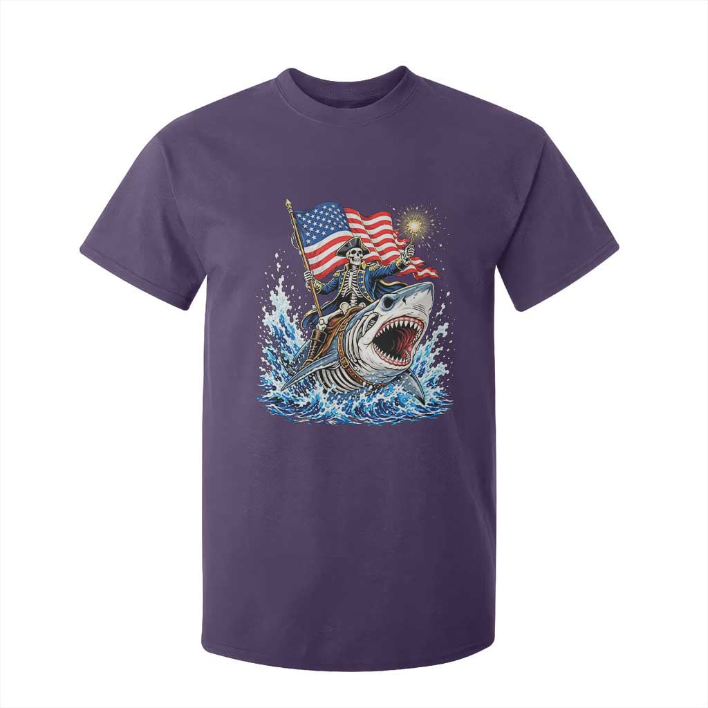 Patriotic Skeleton Pirate Riding Shark T Shirt For Kid American Ocean Pride