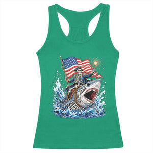 Patriotic Skeleton Pirate Riding Shark Racerback Tank Top American Ocean Pride