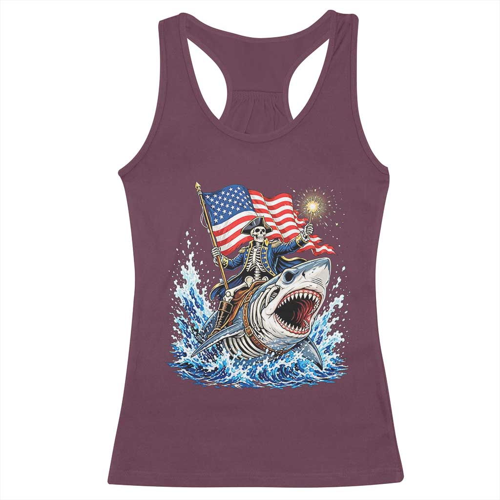 Patriotic Skeleton Pirate Riding Shark Racerback Tank Top American Ocean Pride