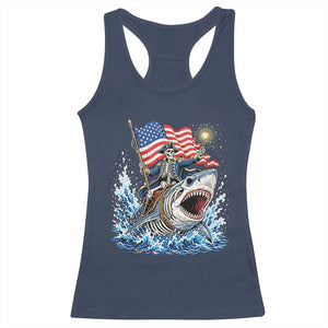 Patriotic Skeleton Pirate Riding Shark Racerback Tank Top American Ocean Pride